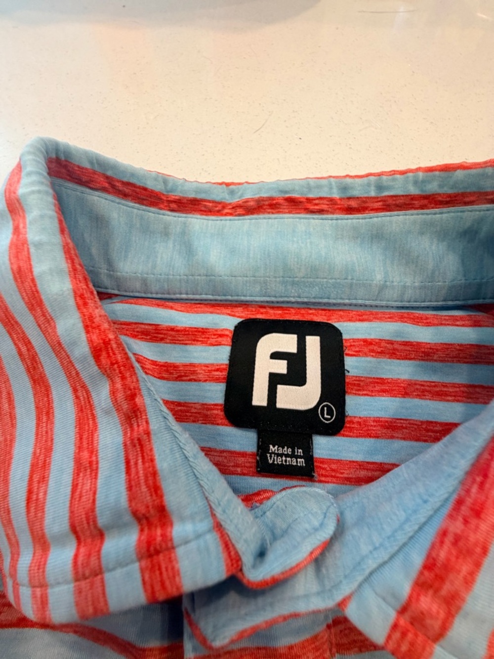FootJoy Men's Striped Red and Light Blue Polo Shirt - Picture 2 of 6